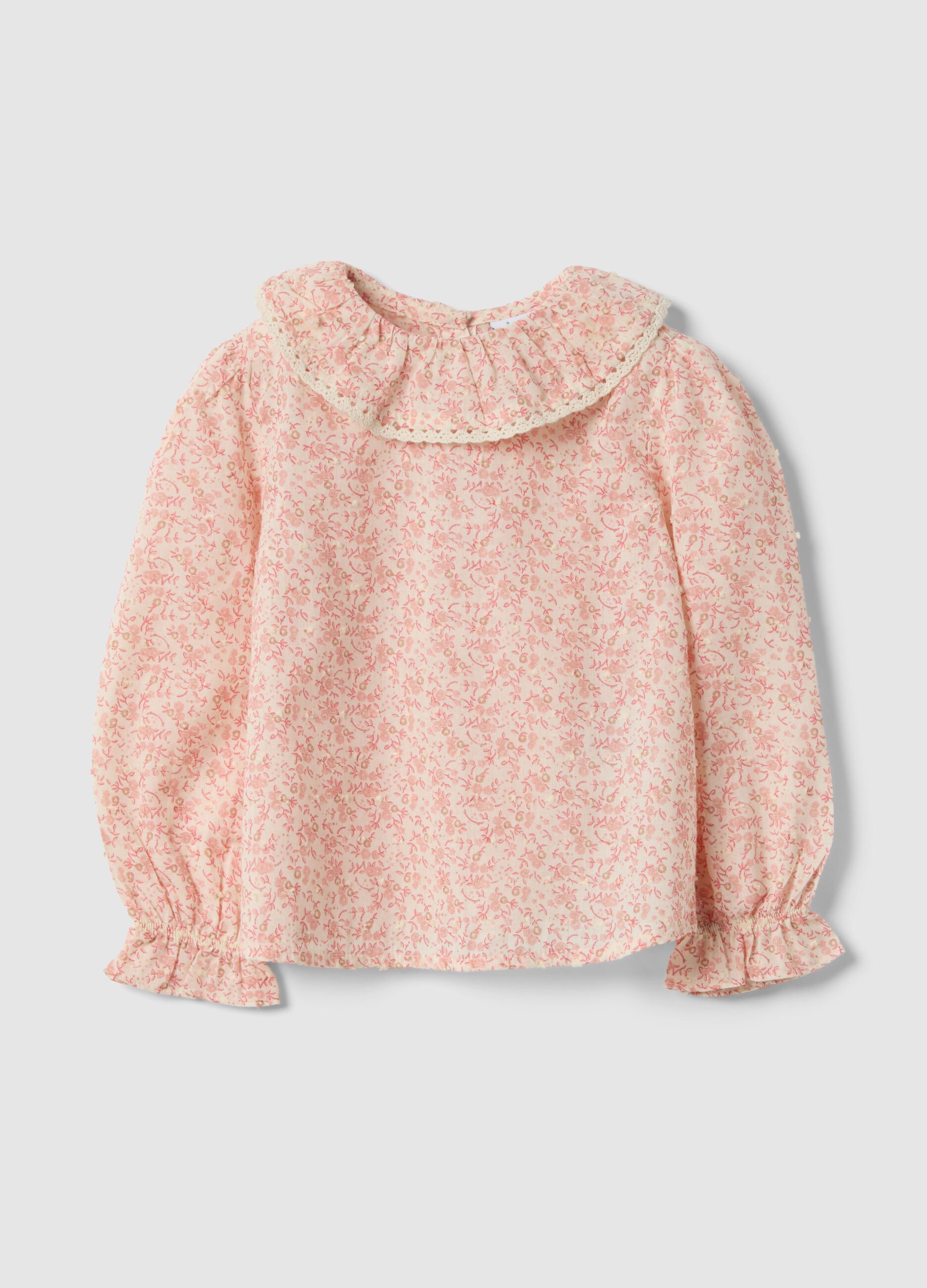 Girls' regular fit multicolor pure cotton blouse with flowers