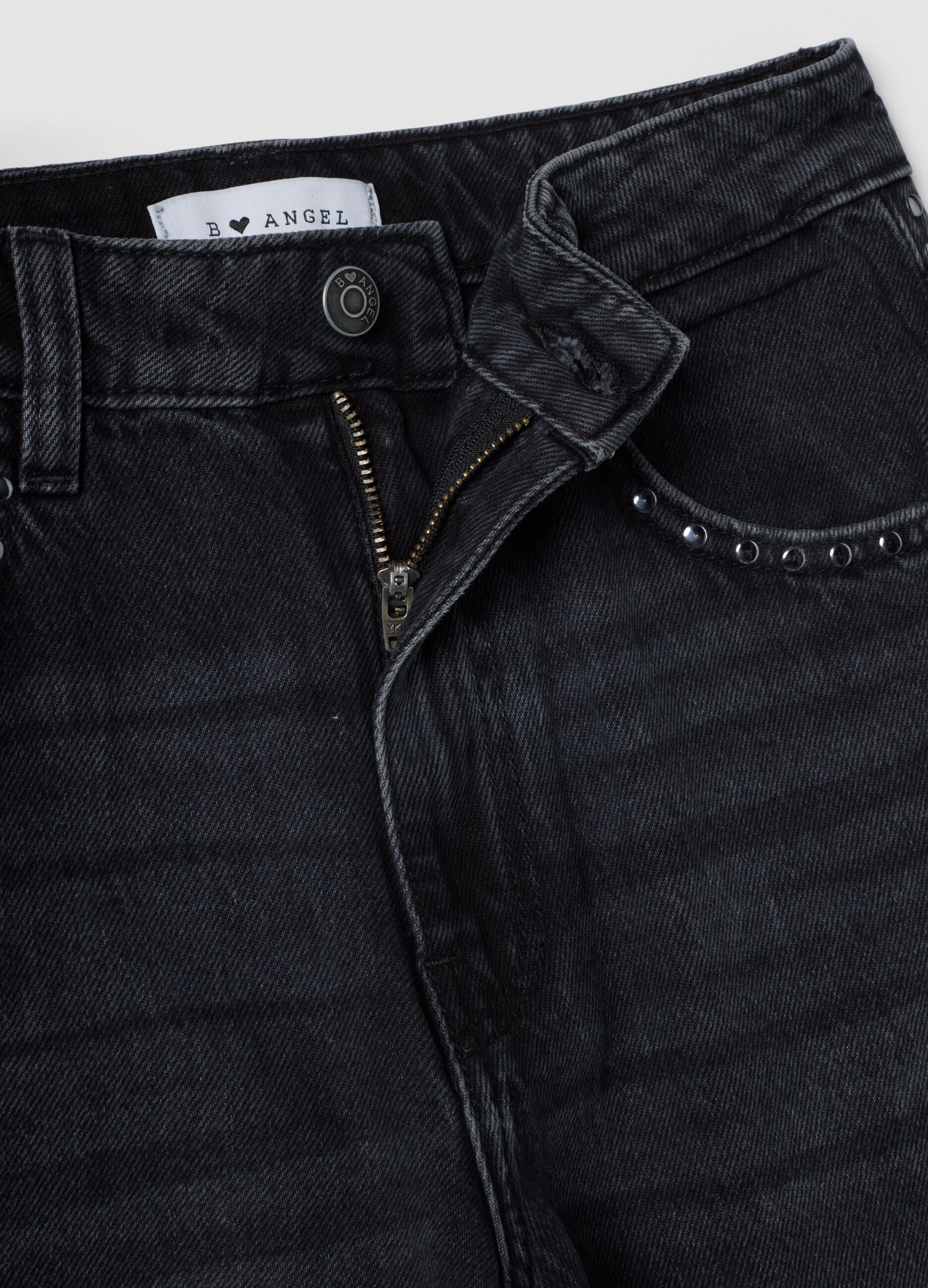 Black pure cotton wide-leg jeans with studs