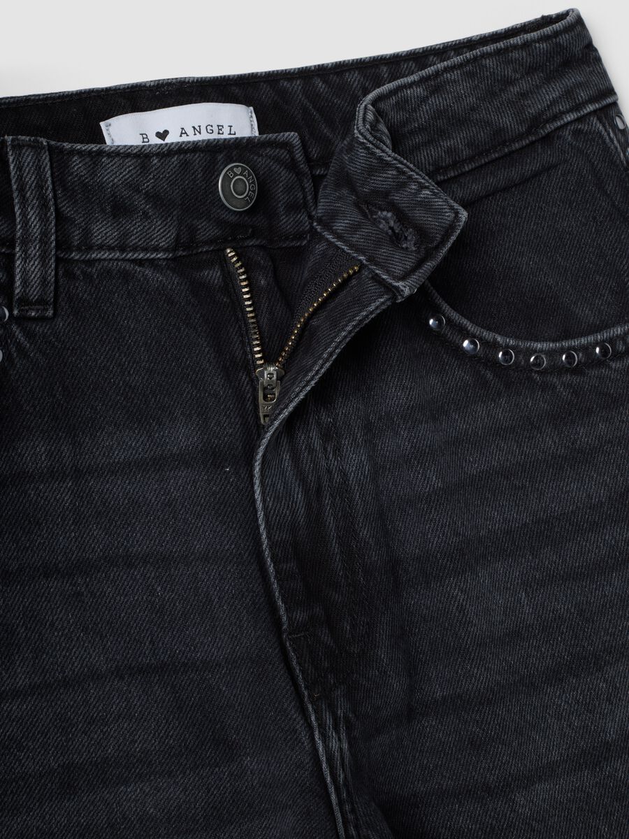 Black pure cotton wide-leg jeans with studs_6