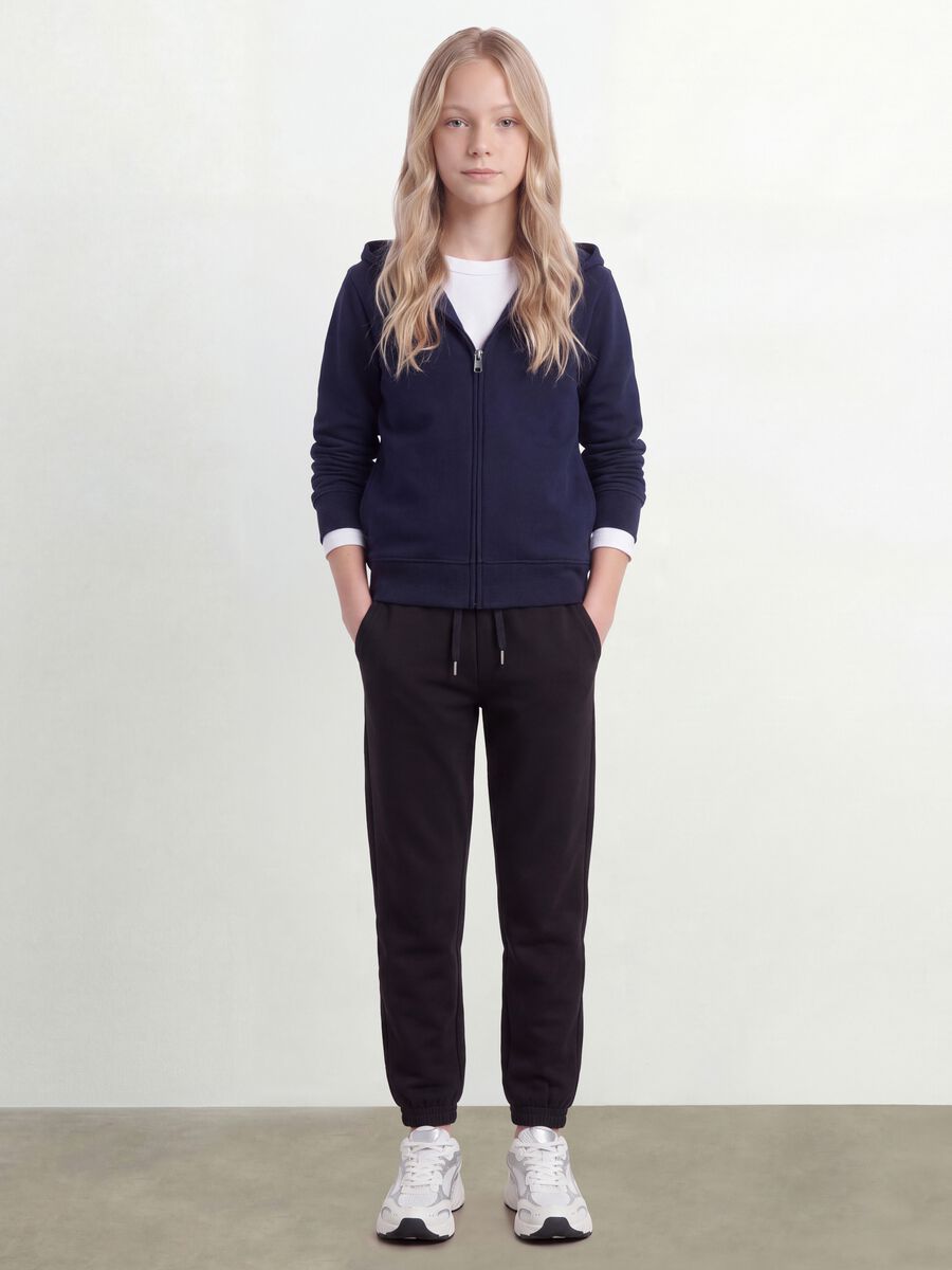 Blue organic cotton hooded zip-up sweatshirt with star detail for girls_1