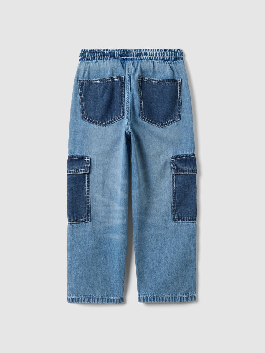 Multicoloured pure cotton denim cargo joggers for children with relaxed fit_1