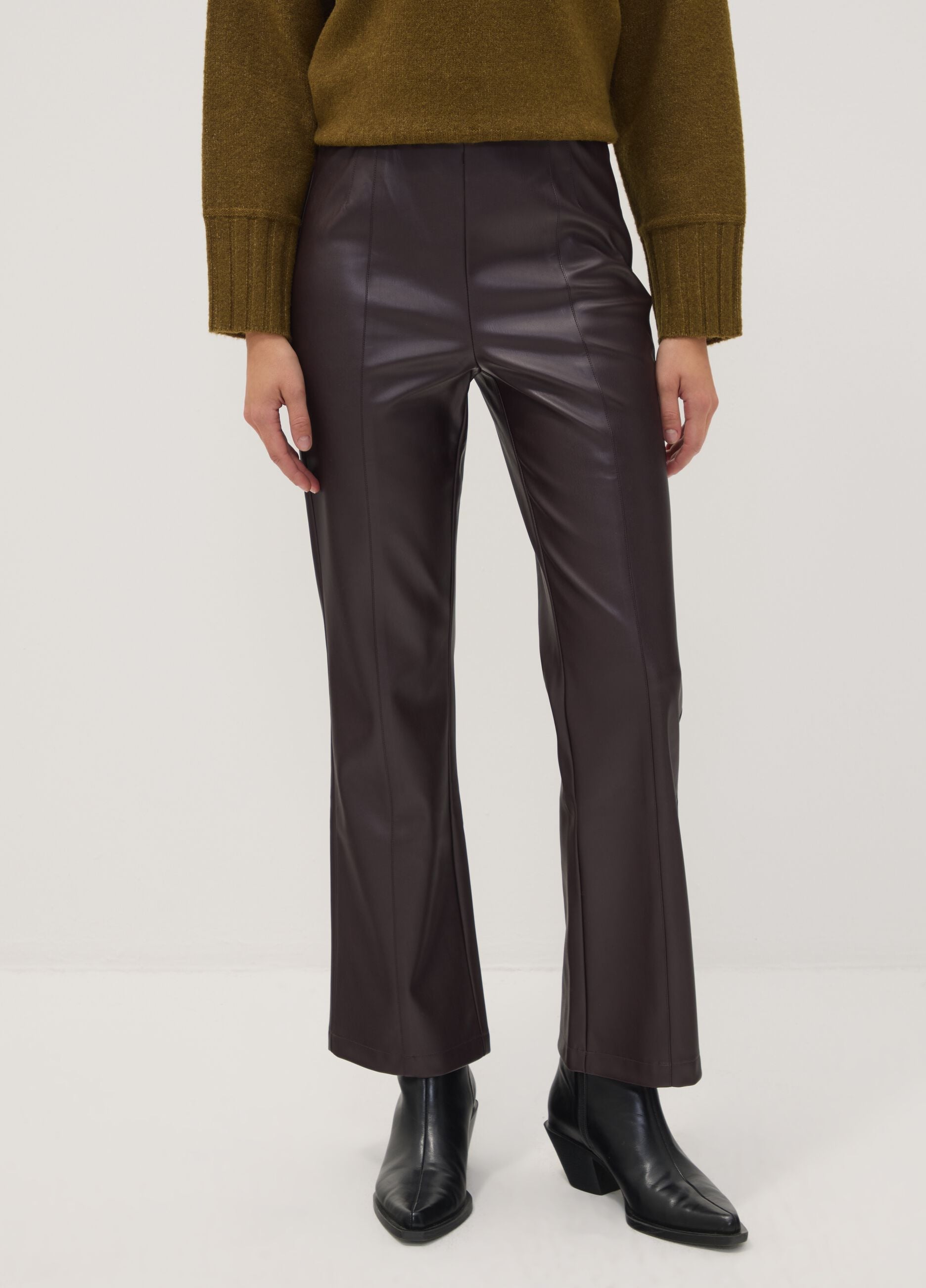 Leggings marroni flare con vita regular ed elastico