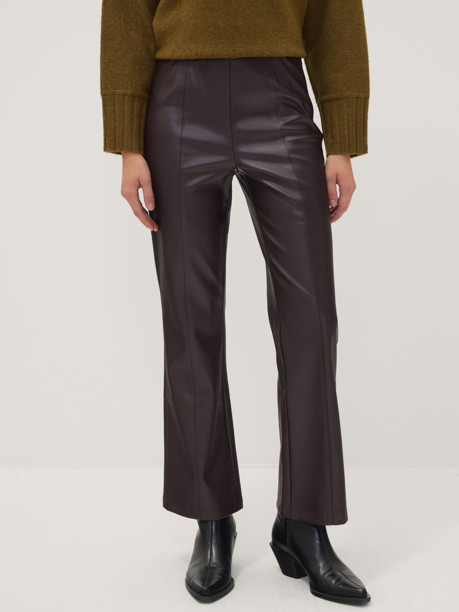 Leggings marroni flare con vita regular ed elastico_1