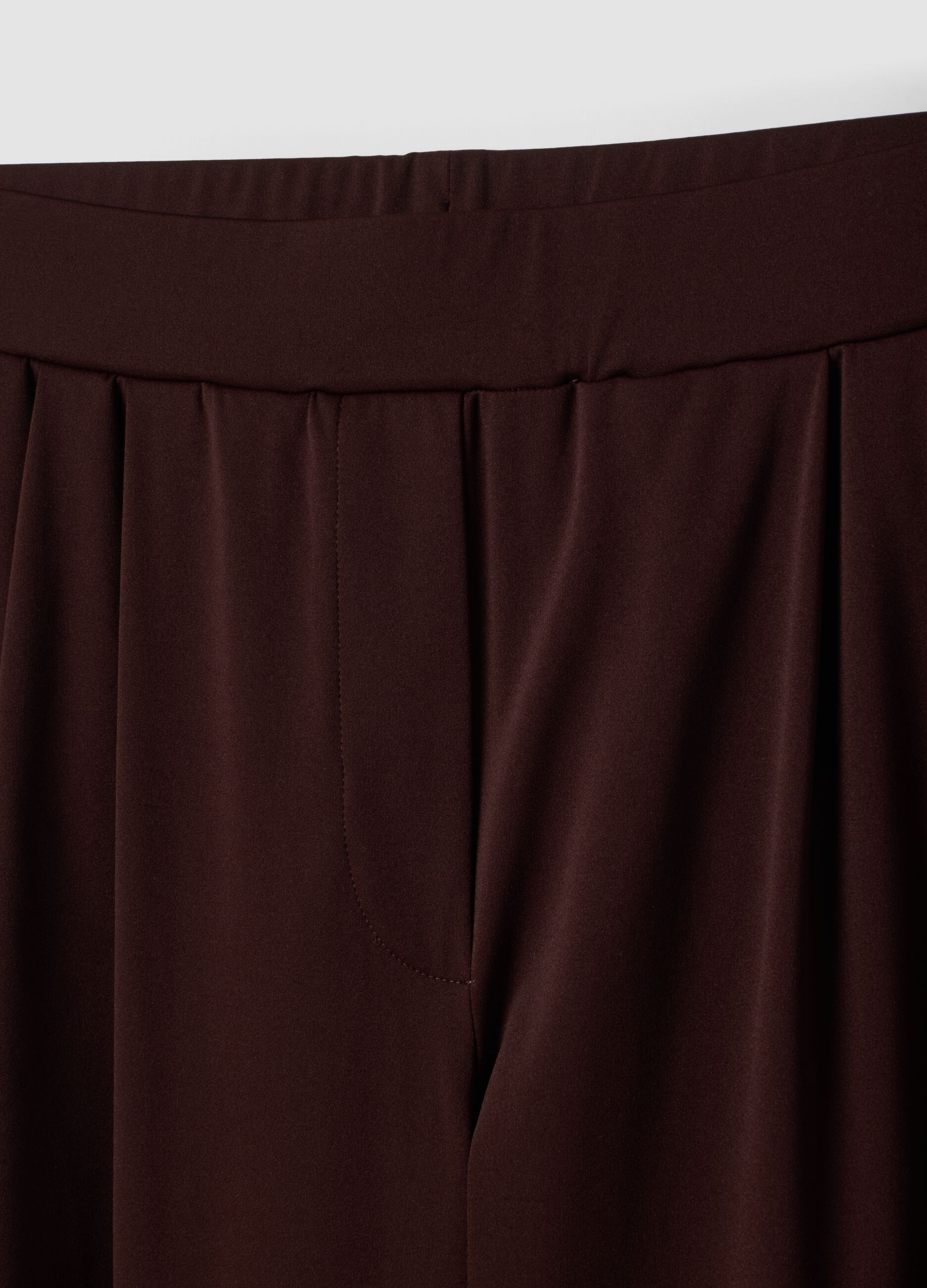 Brown wide-leg stretch-fabric trousers