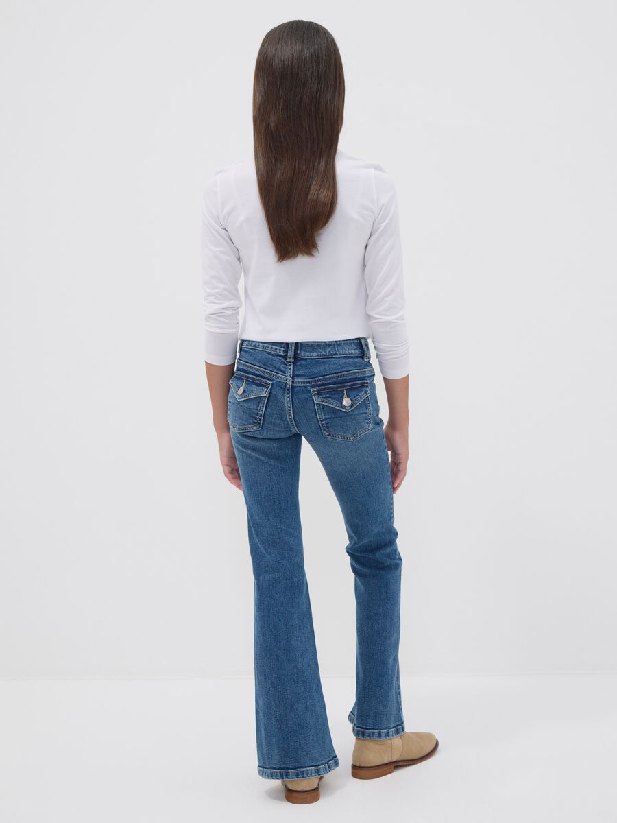 Girls&rsquo; blue flared stretch-cotton jeans_2