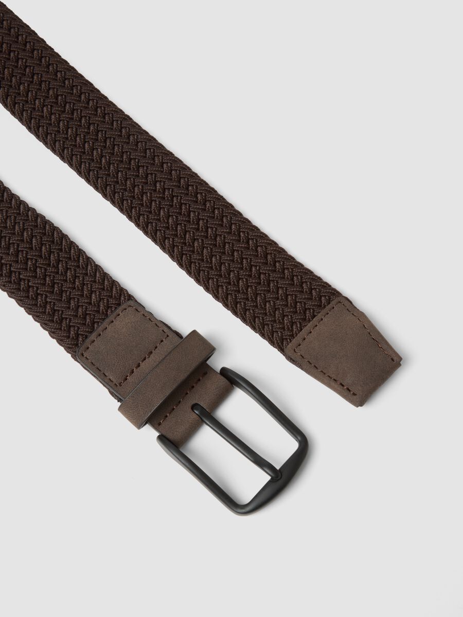 Brown braided belt with metal buckle_1