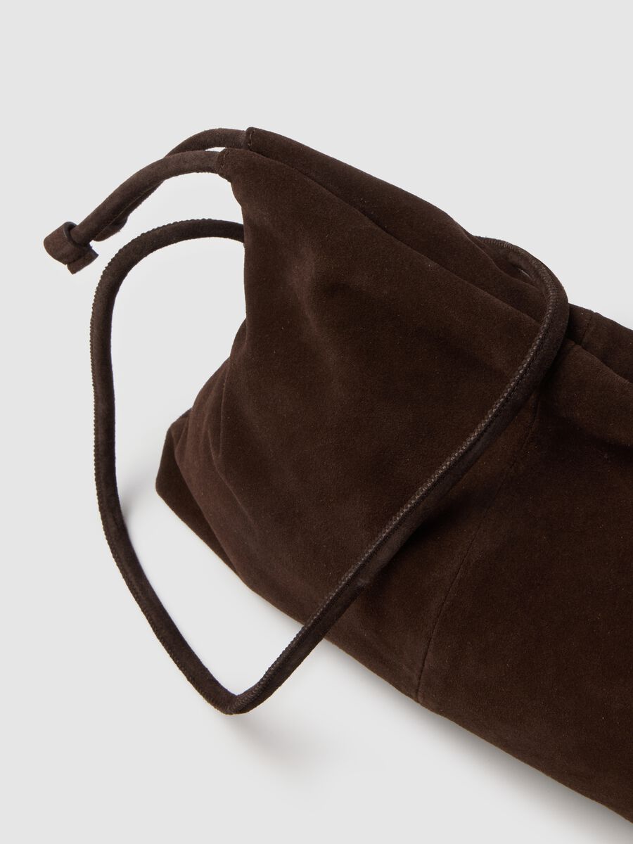 Genuine brown leather bag with drawstring closure_1