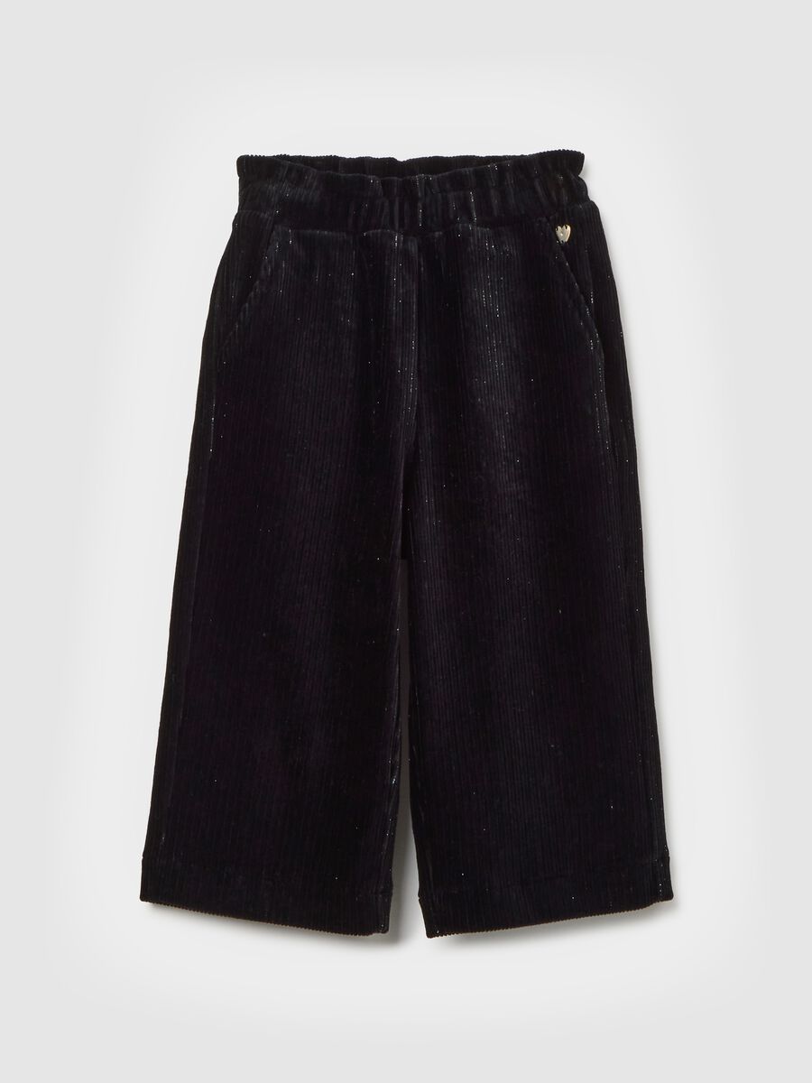 Girls' Wide Black Cotton Blend Trousers_0