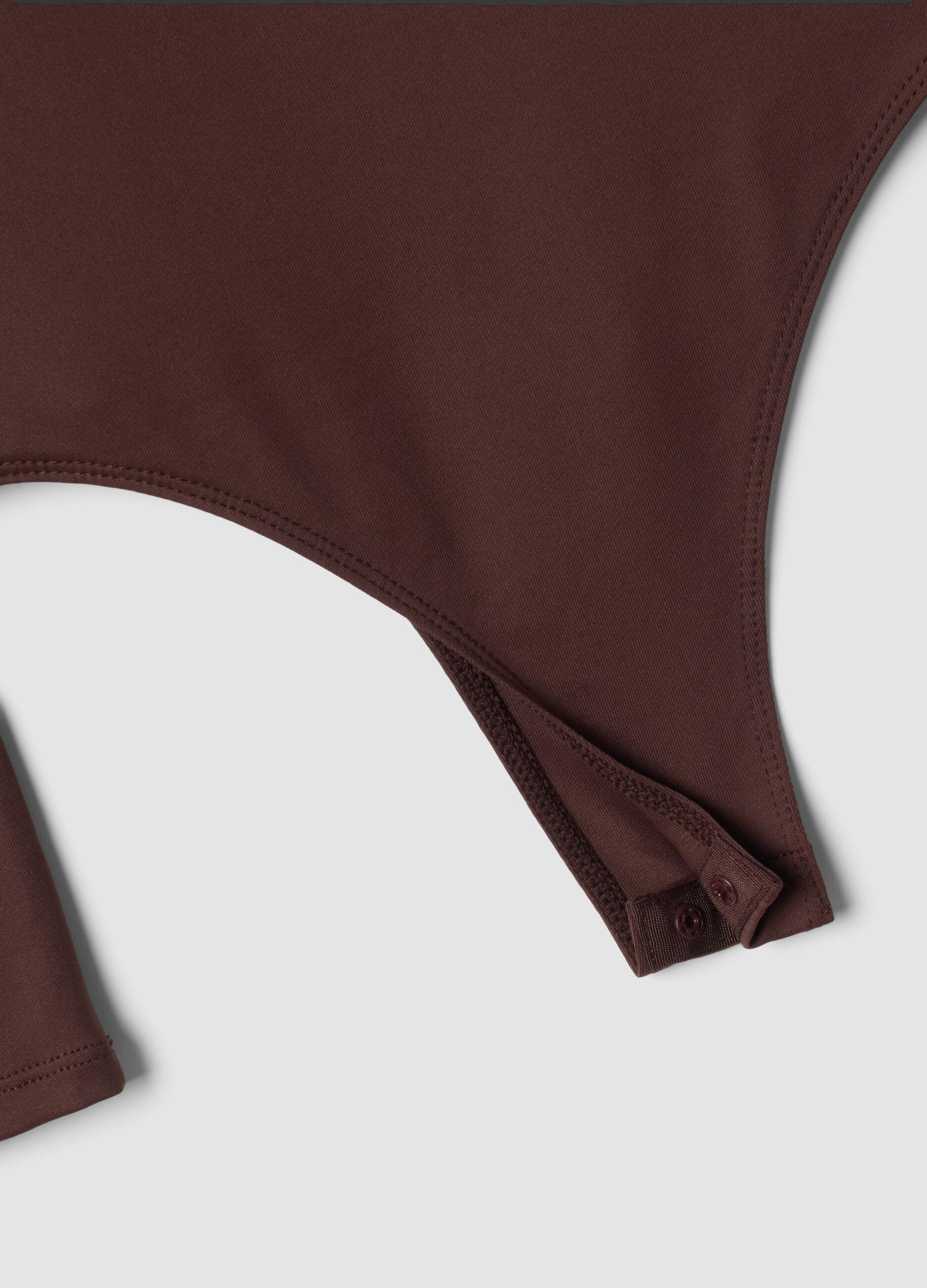 Brown stretch fabric fitted crew-neck bodysuit