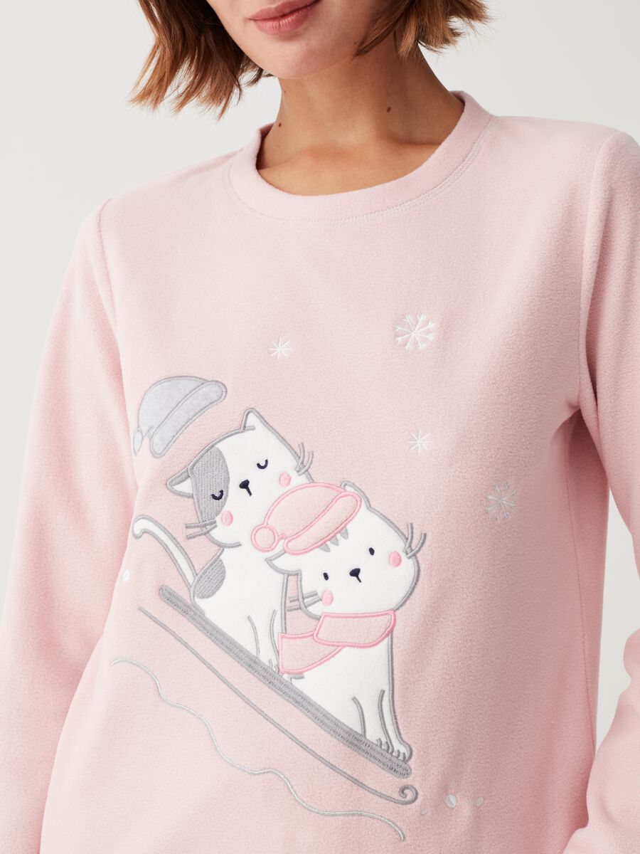 Fleece pyjamas with Christmas cat embroidery_3