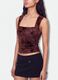 Top fitted rosso in tessuto elasticizzato con fantasia floreale_3
