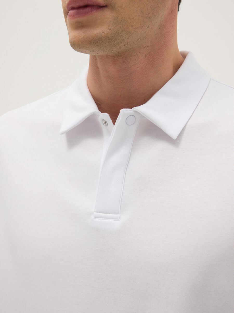 White short-sleeve mixed cotton polo, regular fit_3
