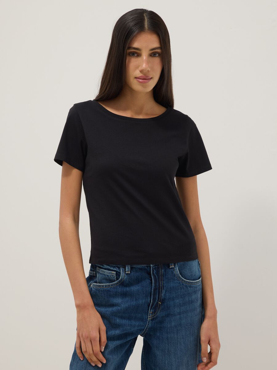 Black pure cotton short-sleeve T-shirt_1