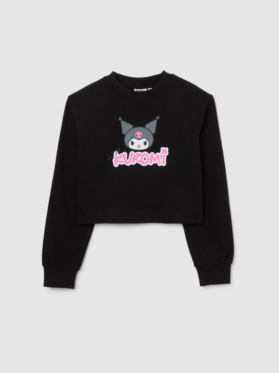 Sweatshirt noir en pur coton pour filles, coupe régulière, col rond_0