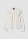 Camicia bianca in puro cotone con collo coreano e volant_0