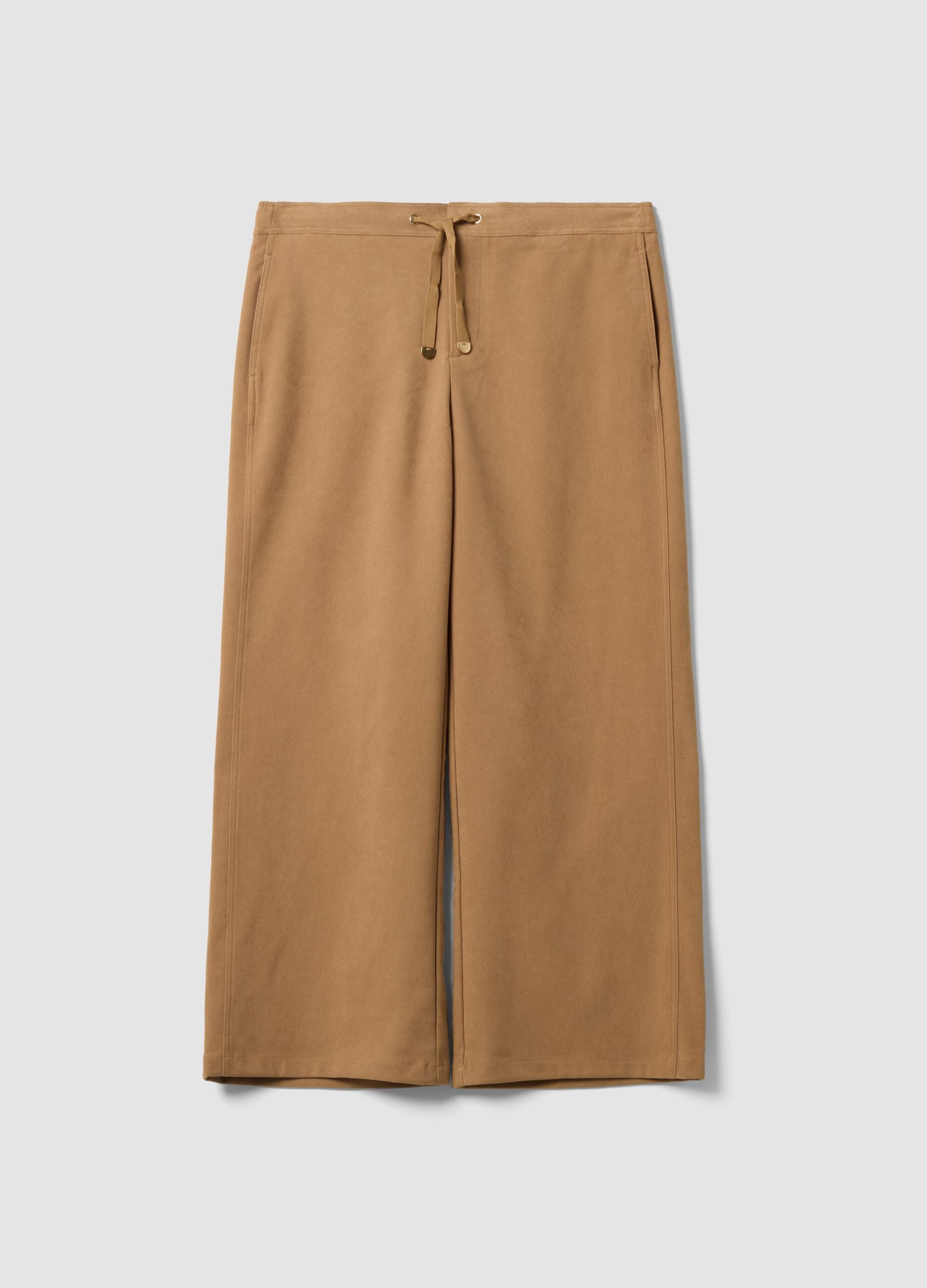 Brown wide-leg joggers in stretch fabric