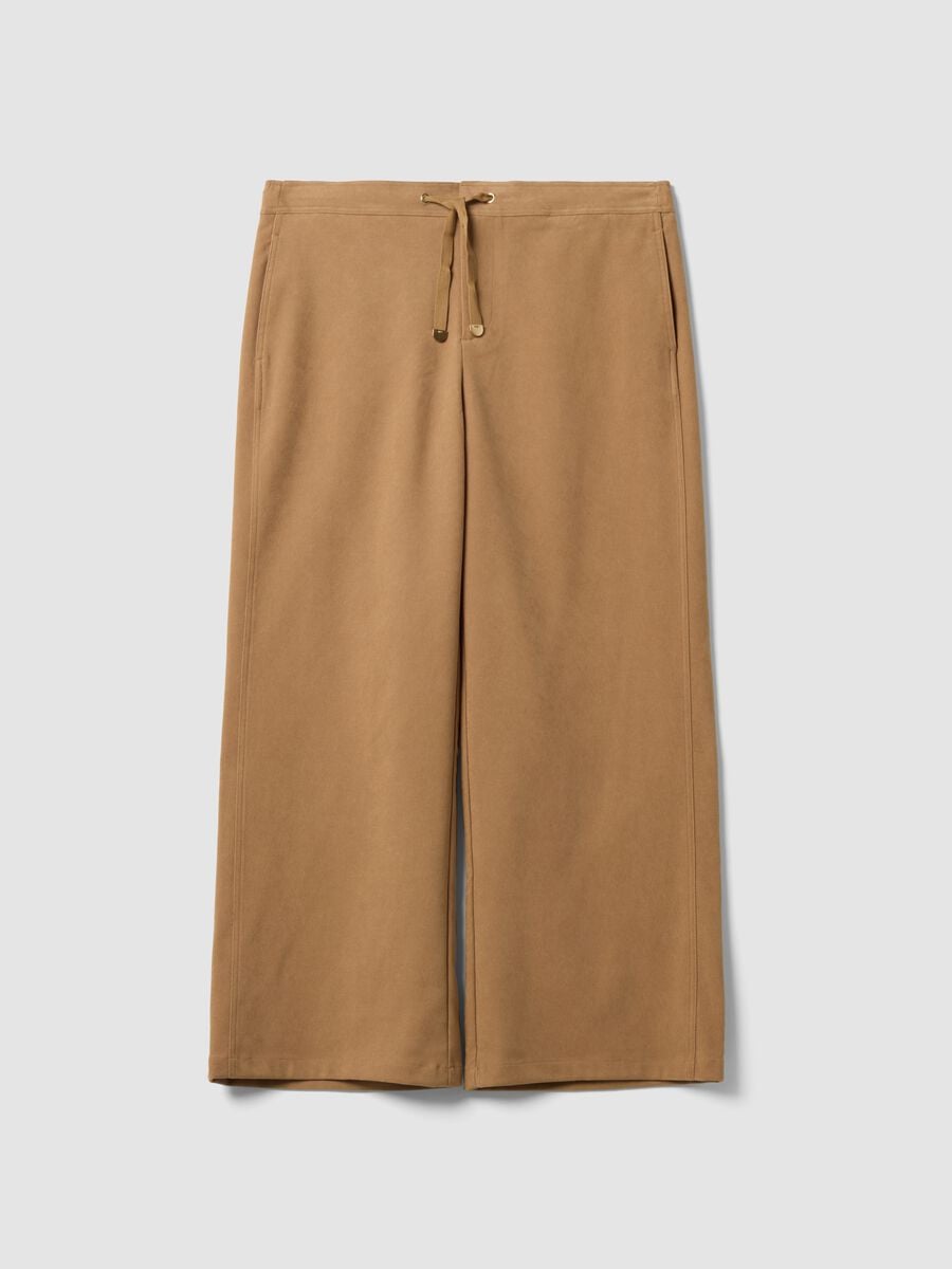 Brown wide-leg joggers in stretch fabric_0