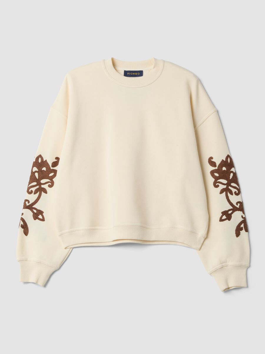 Weisses Sweatshirt aus Baumwollmix mit Stickereien, Regular Fit_0