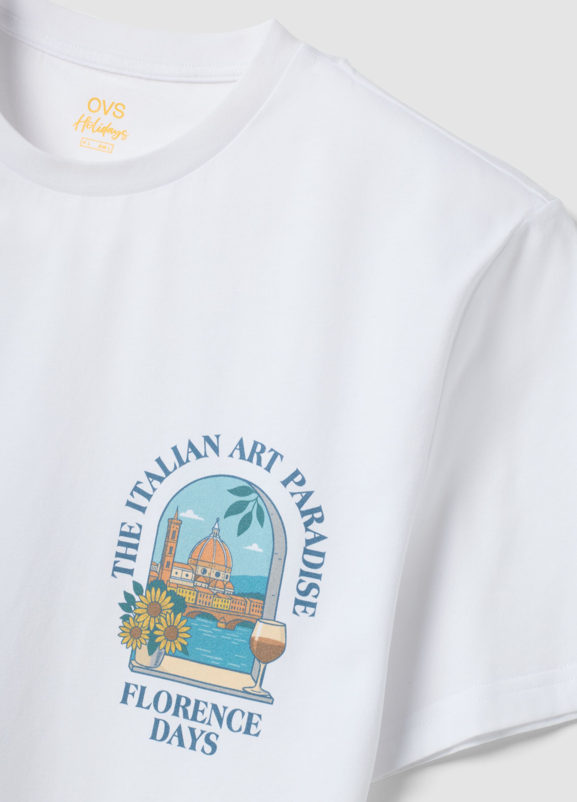 Wei&szlig;es T-Shirt aus reiner Baumwolle mit Print, Regular Fit