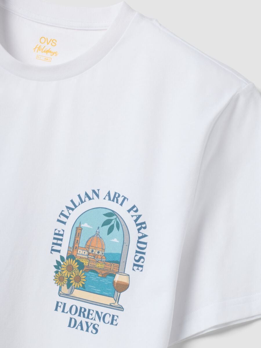 Wei&szlig;es T-Shirt aus reiner Baumwolle mit Print, Regular Fit_5
