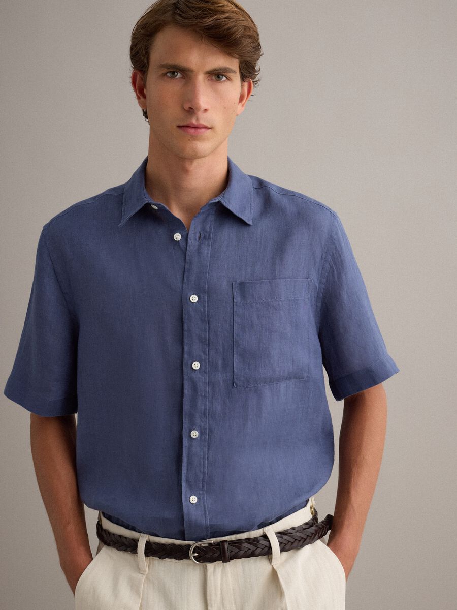 Blaue Hemd im Regular Fit aus reinem Leinen_0