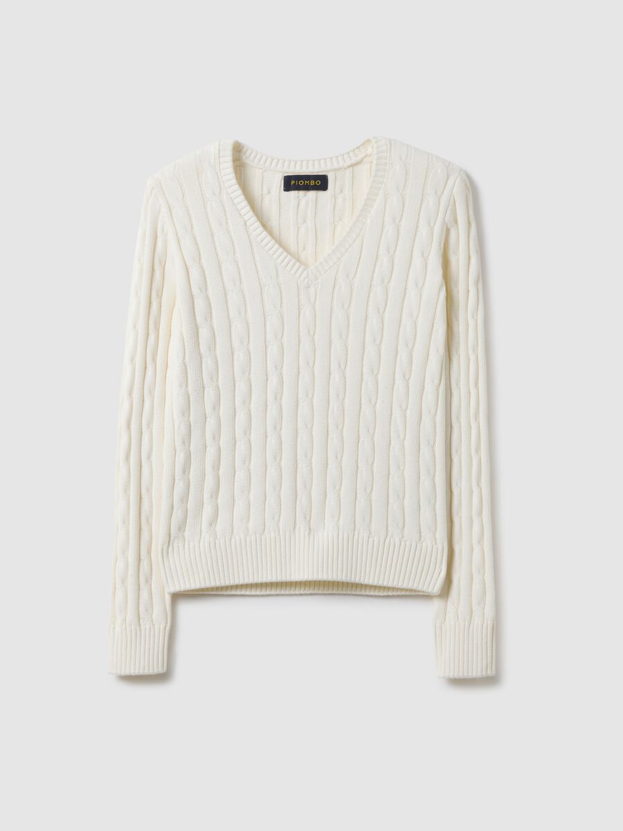 White pure cotton regular fit pullover with cable knit design_4