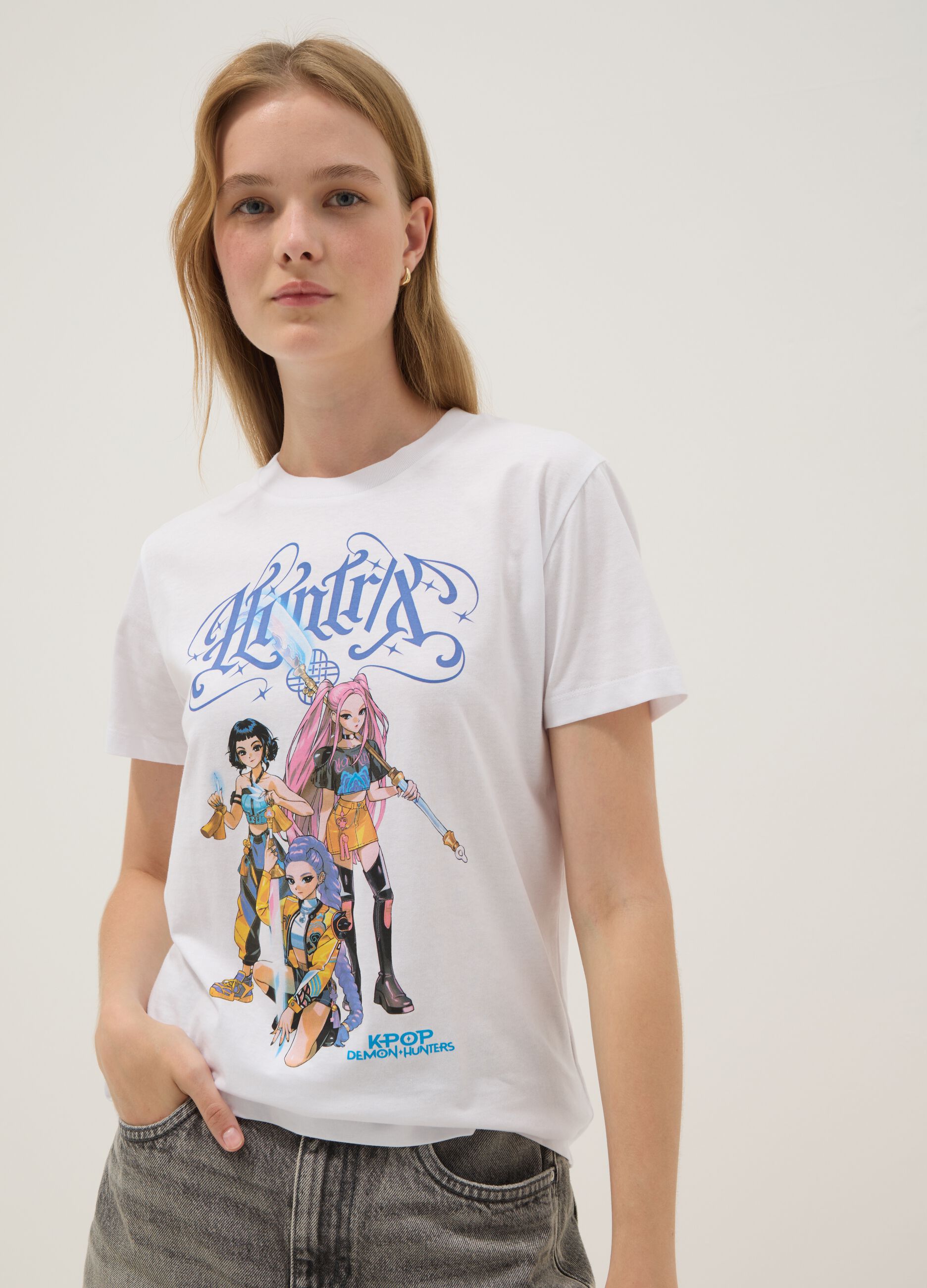 T-shirt branca de algod&atilde;o puro regular fit com estampado