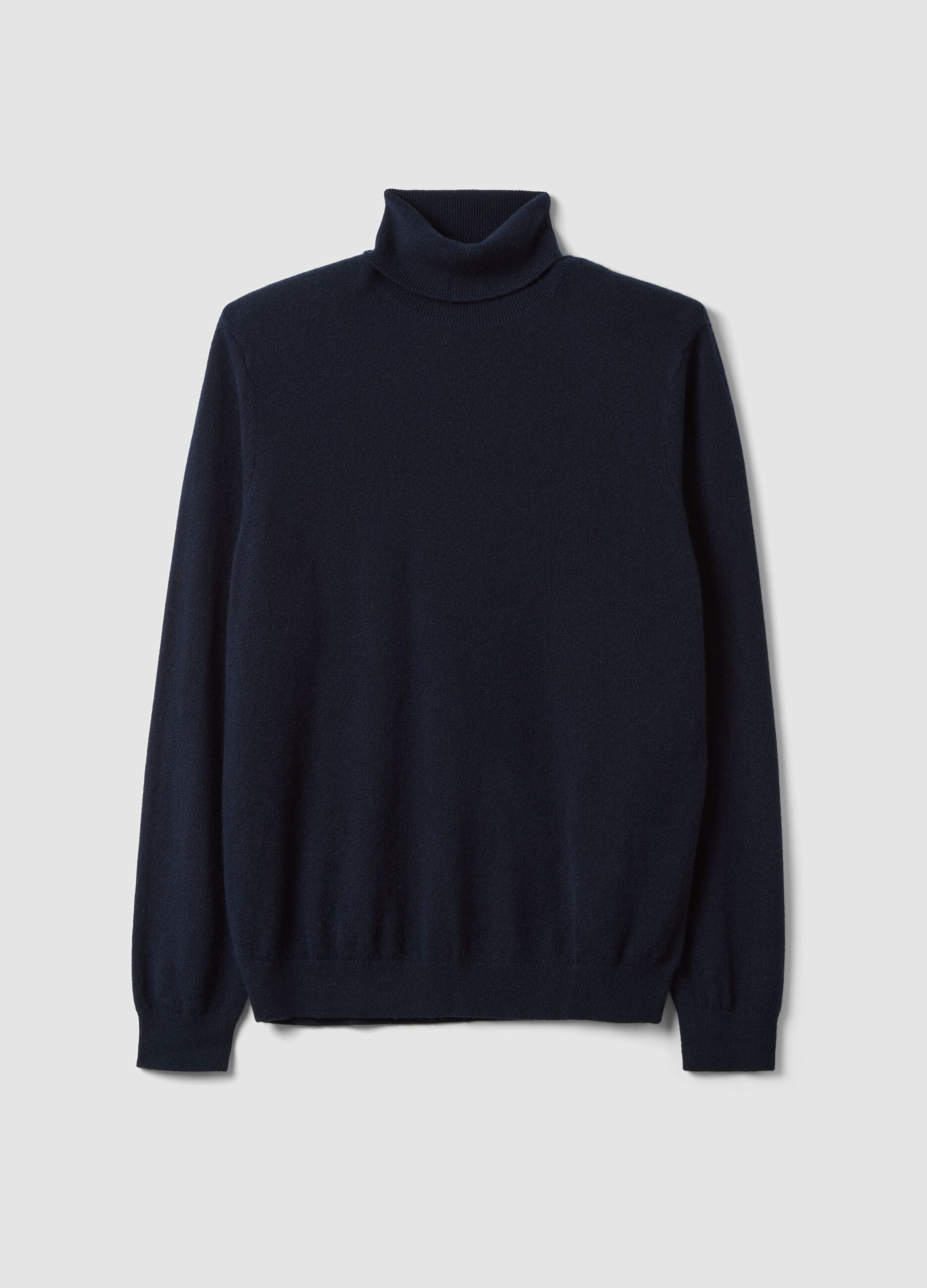 Blauer Rollkragenpullover aus reinem Kaschmir, Regular Fit