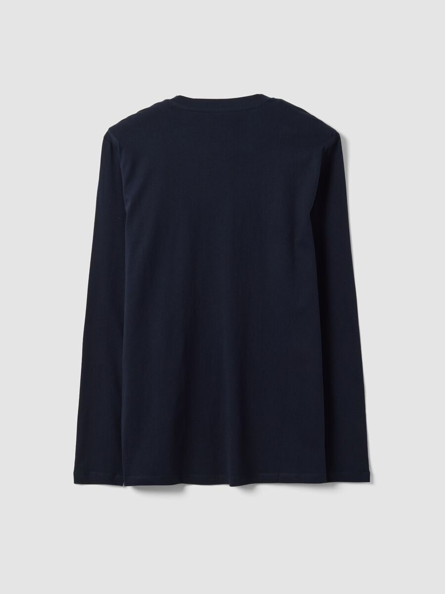 Blue long-sleeve crew-neck T-shirt in pure organic cotton_1