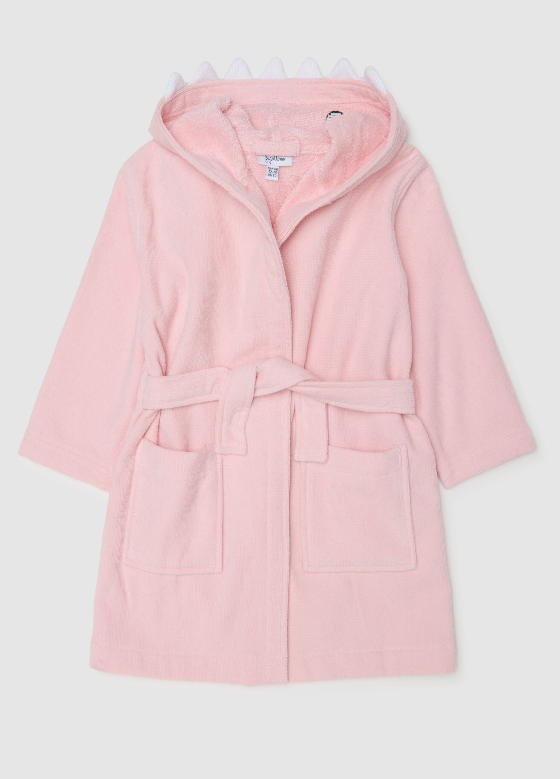 Pink baby cotton bathrobe with applied details