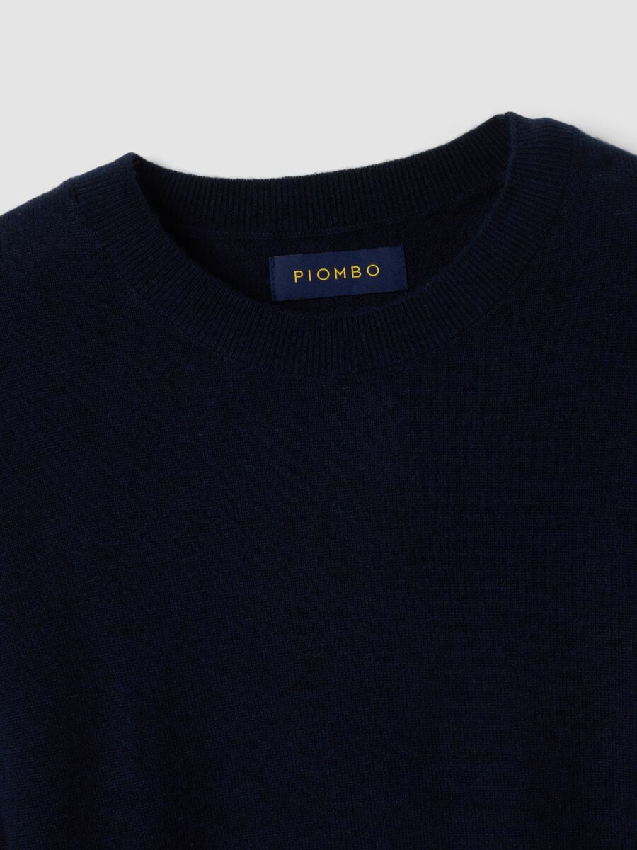 Maglia blu in pura lana a girocollo_1
