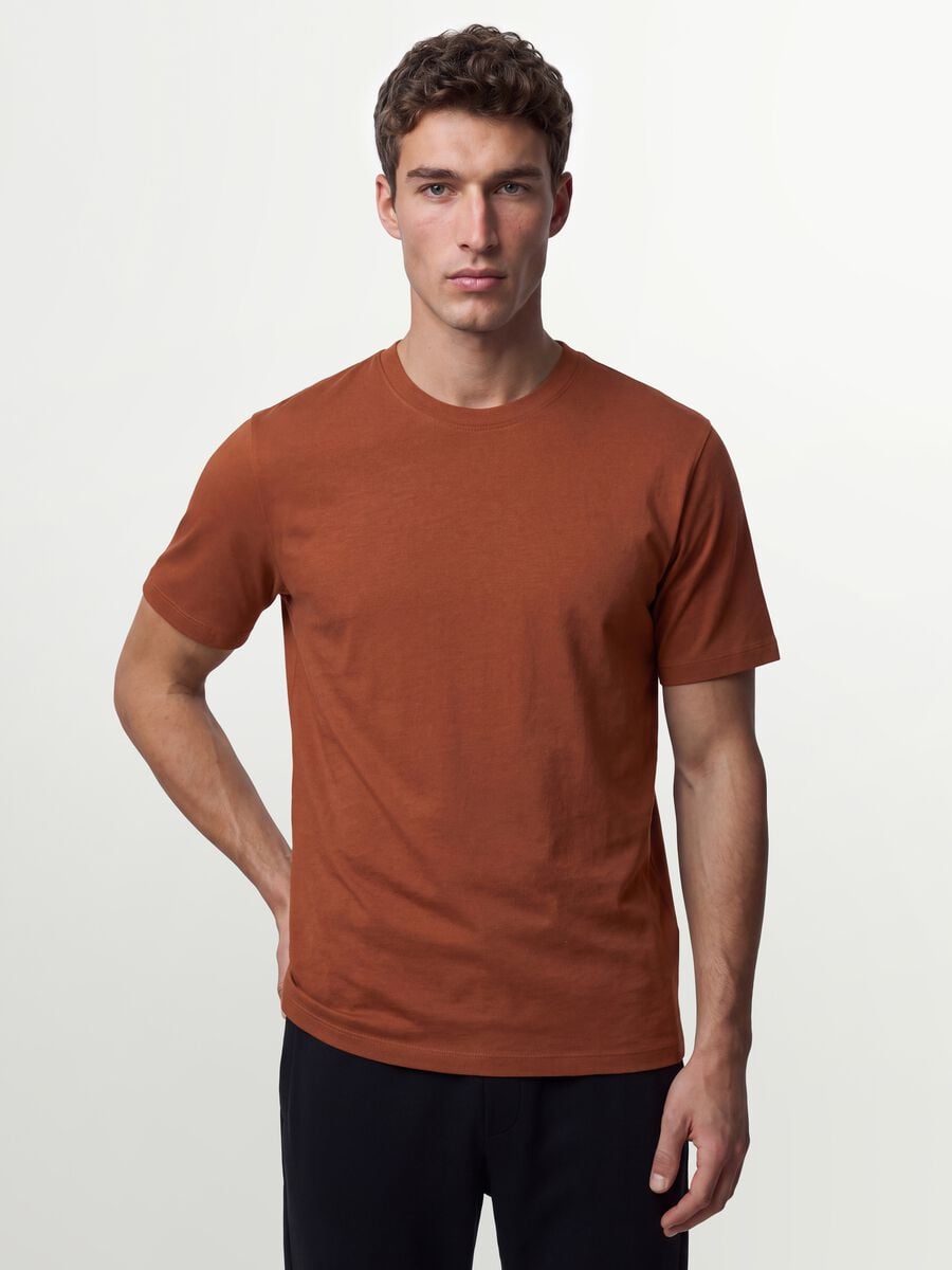Brown regular-fit T-shirt in pure organic cotton jersey_0