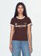 Brown cotton T-shirt with front graphic print and contrast trims_0