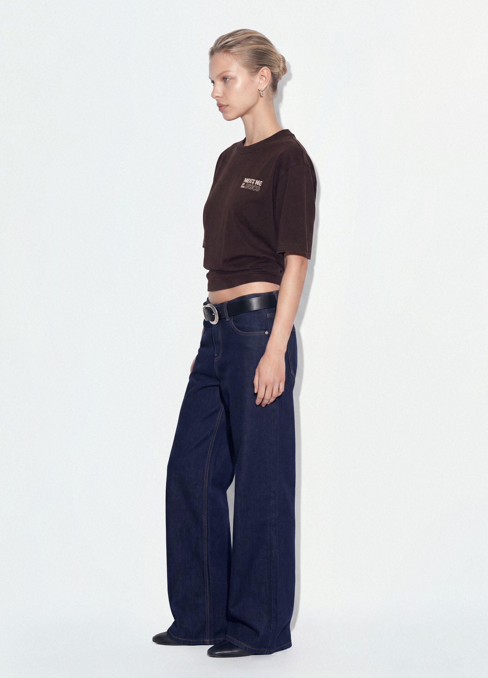 Grey pure cotton oversized T-shirt with chest slogan