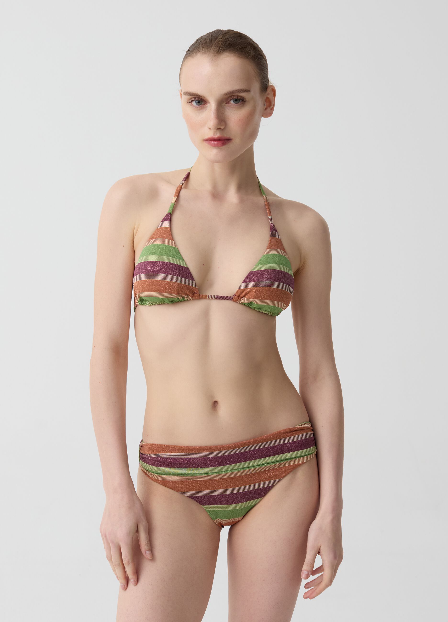 Triangle bikini top with striped lurex