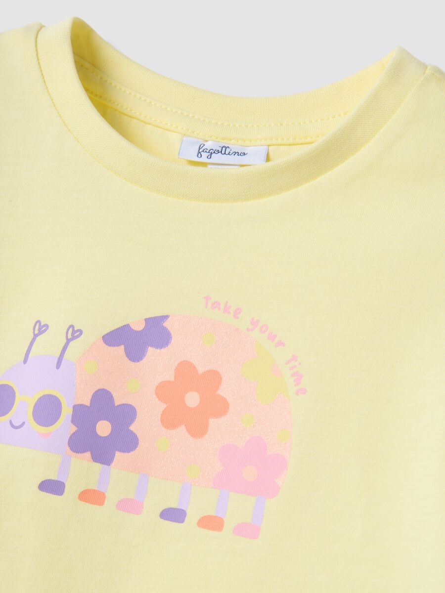 Yellow pure cotton girl's T-shirt, regular fit with print_2
