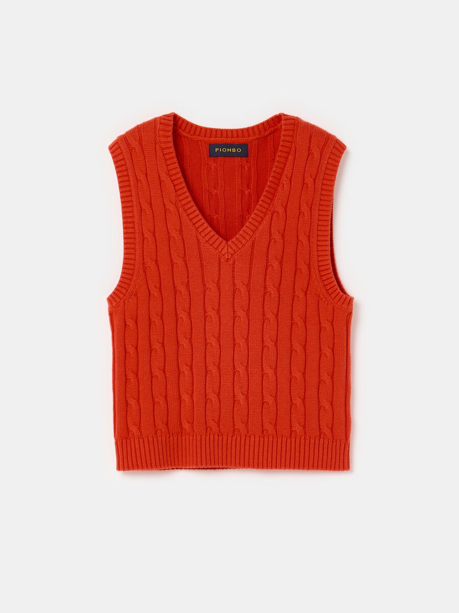 Ribbed closed gilet with cable-knit design_3