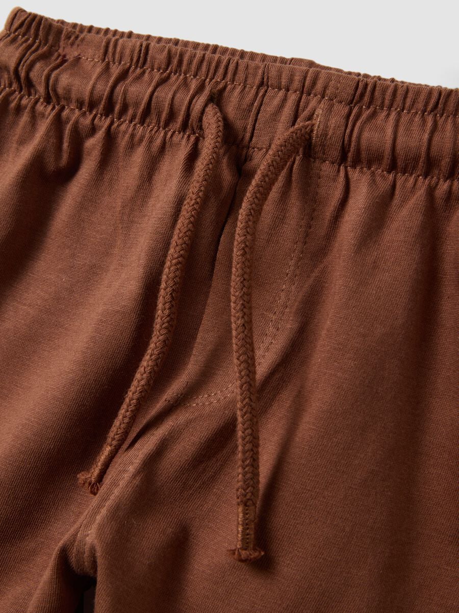 White and brown pure cotton set with top and shorts_3