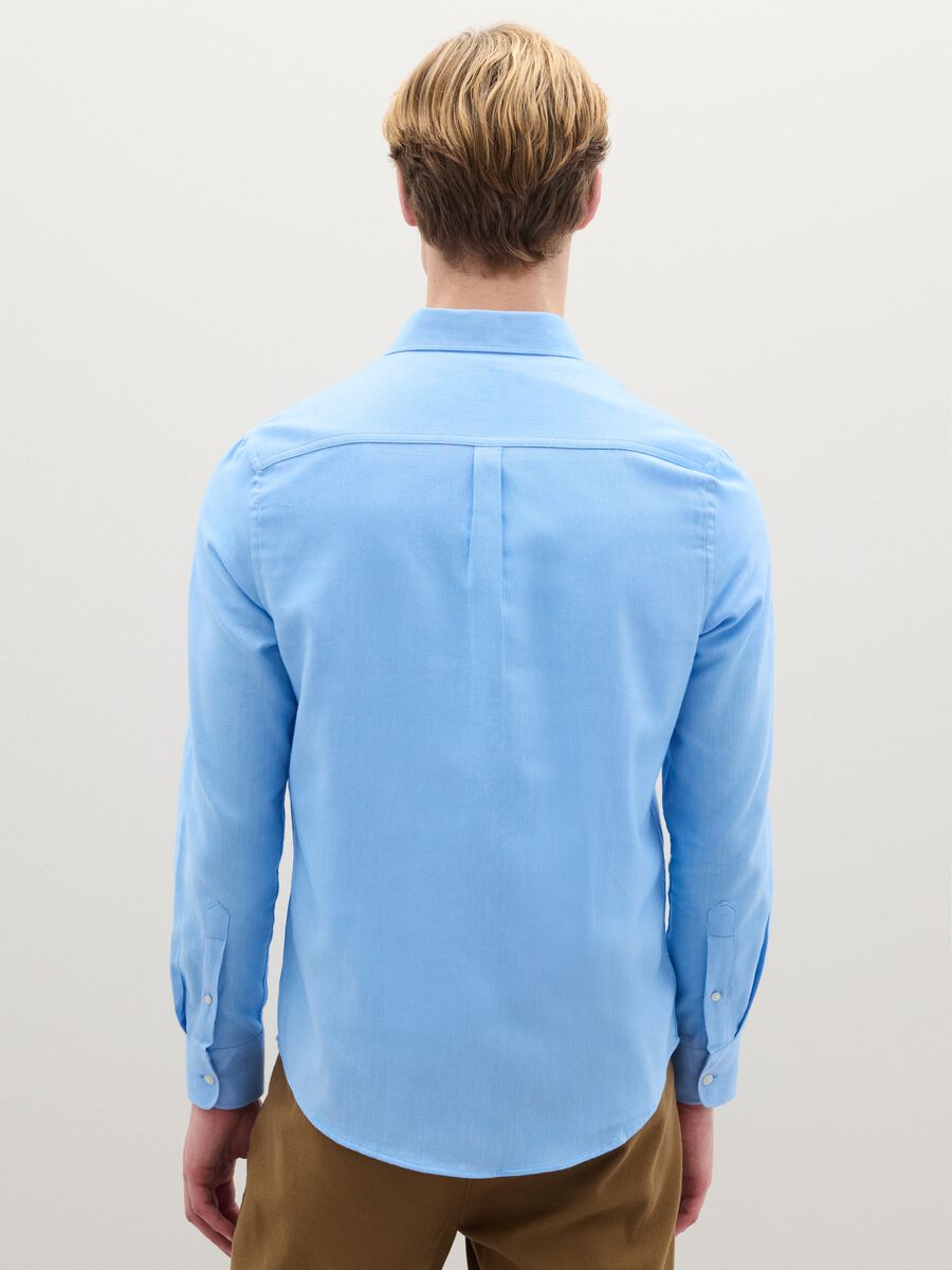 Long-sleeved blue flannel shirt in pure cotton regular fit_3