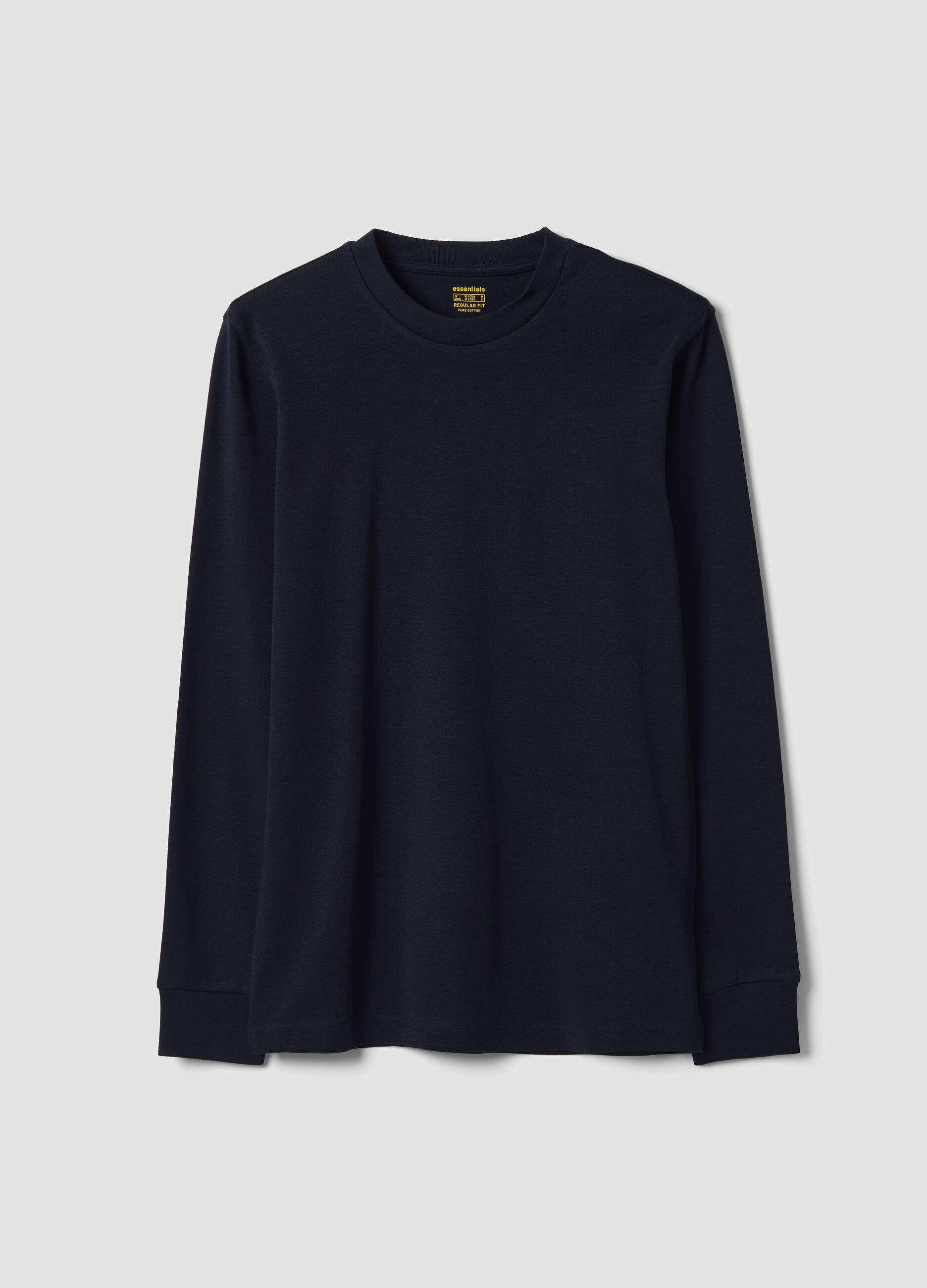 T-shirt blu in puro cotone girocollo a maniche lunghe regular fit