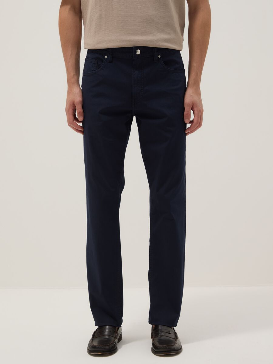 Slim Fit Stretch Cotton Blue Trousers_1