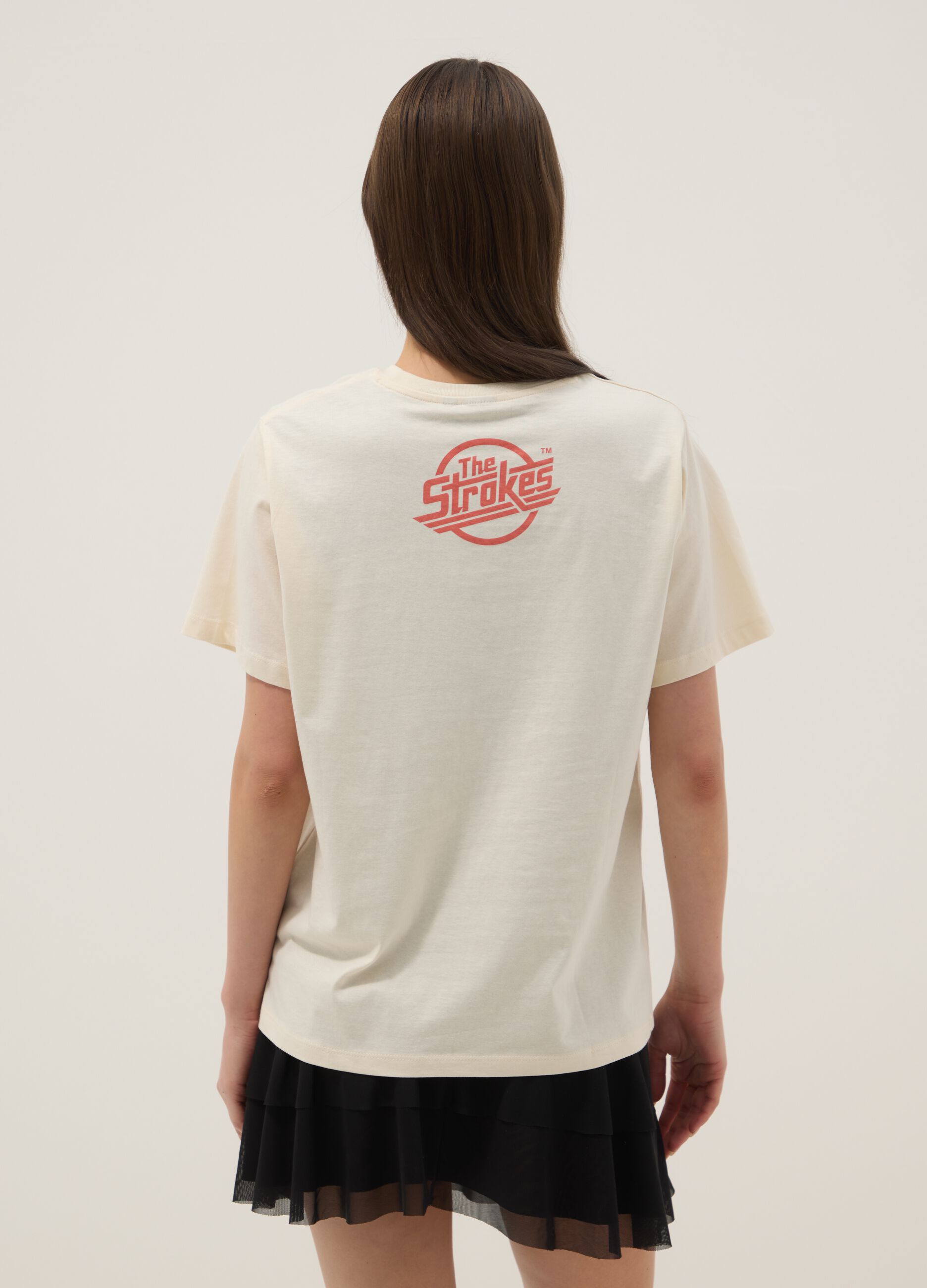 Beiges T-Shirt aus reiner Baumwolle mit Oversize-Print, Relaxed Fit