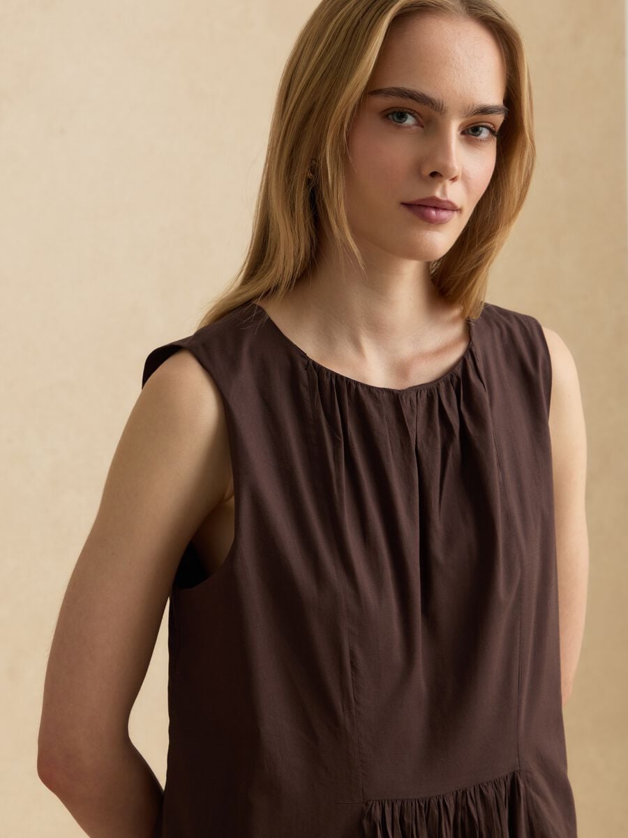 Vestido midi castanho em algod&atilde;o puro_2