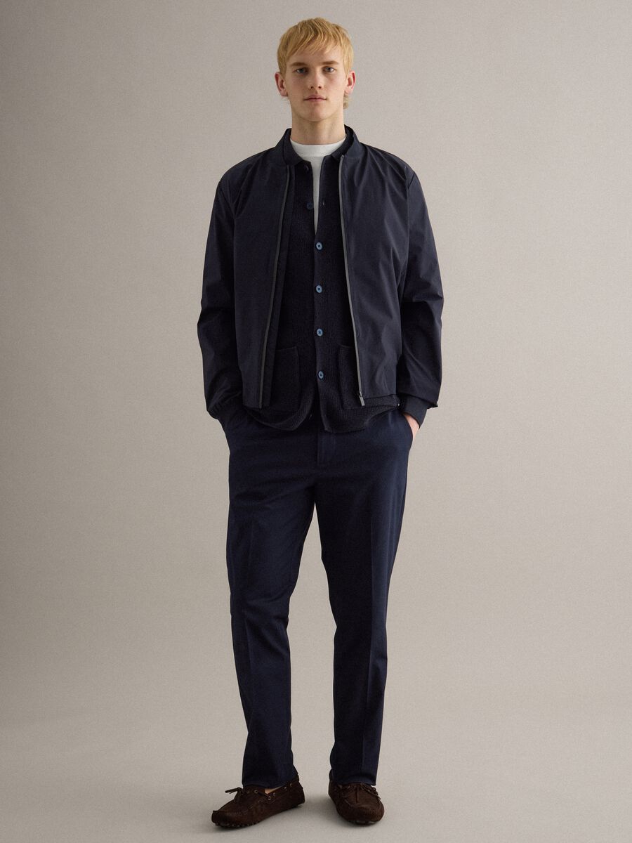 Blue Stretch Cotton Regular Fit Trousers_1