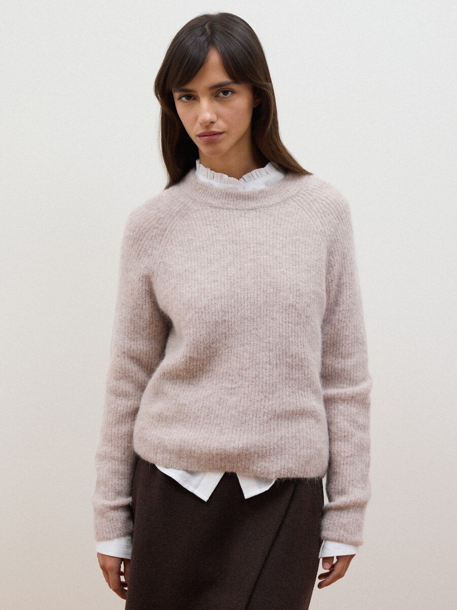 Beige alpaca and wool blend crew-neck jumper_1