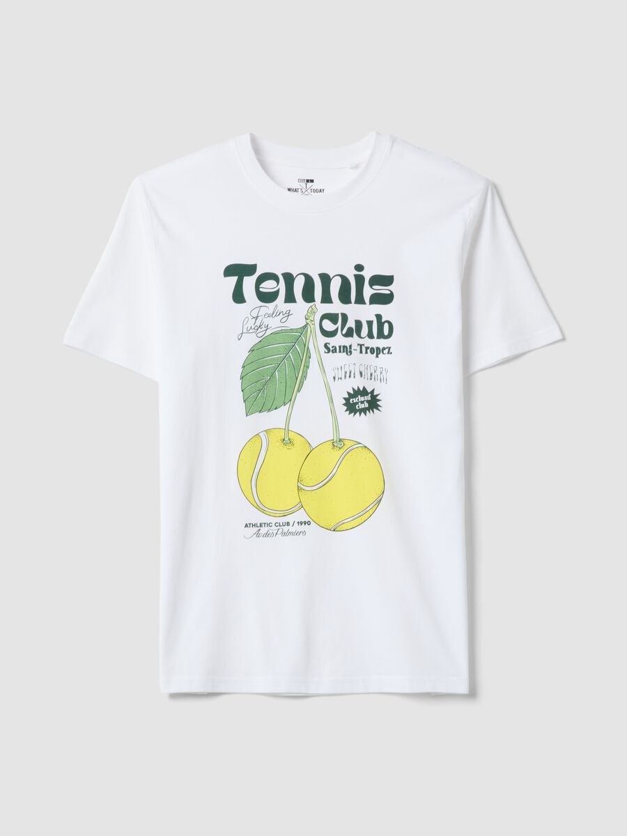 Wei&szlig;es T-Shirt aus reiner Baumwolle mit Print, Regular Fit_0
