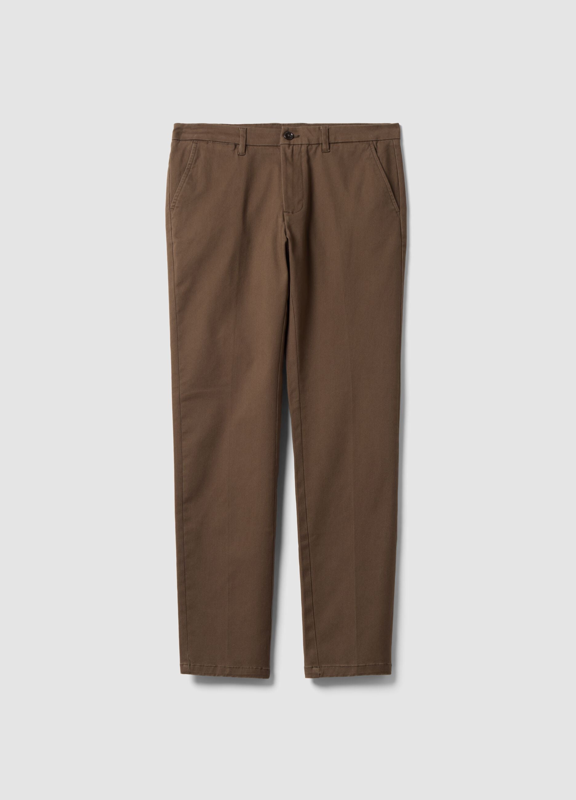 Brown slim-fit stretch cotton twill chino trousers