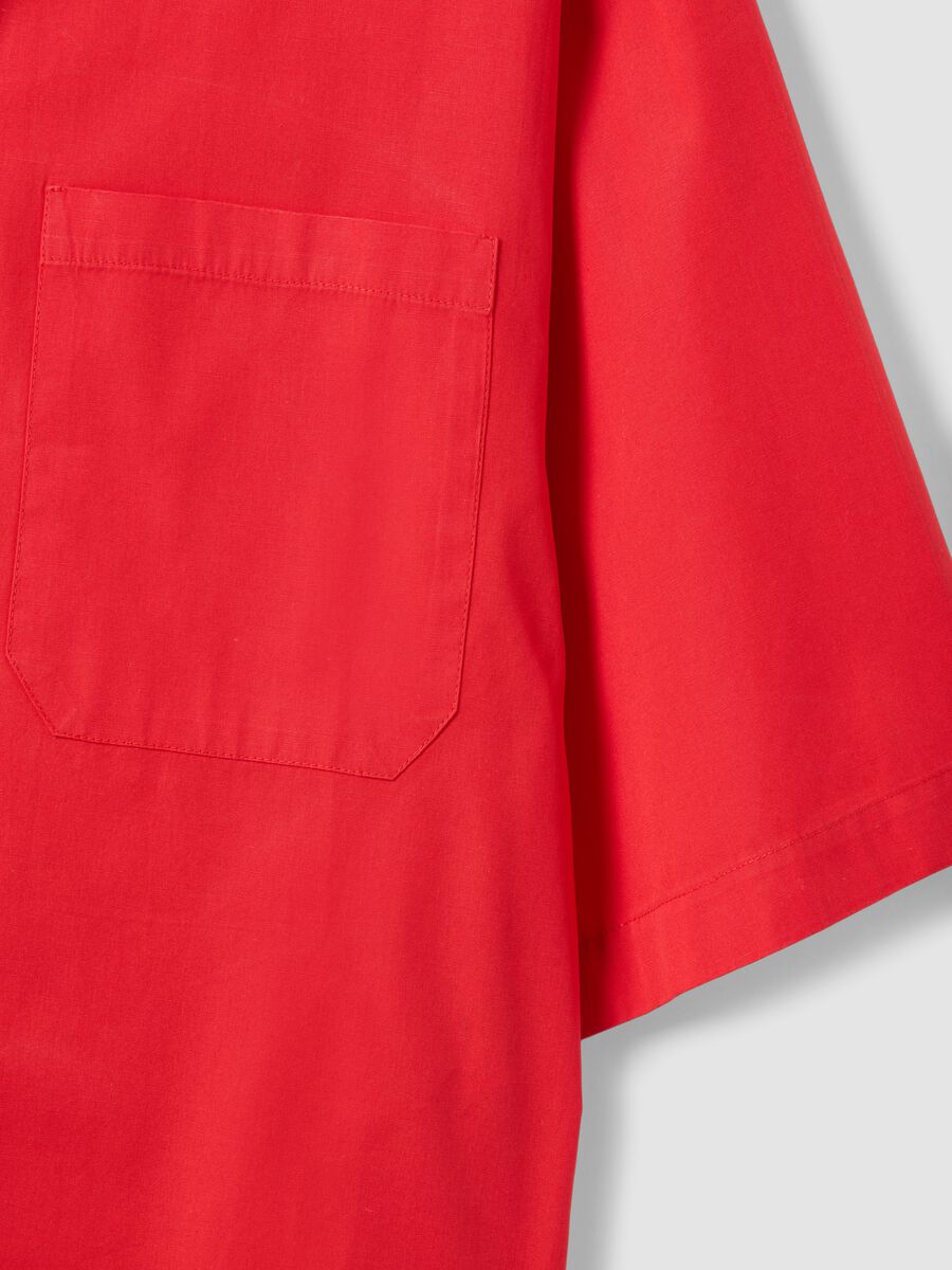 Red pure cotton shirt with chest pocket, oversized fit_5