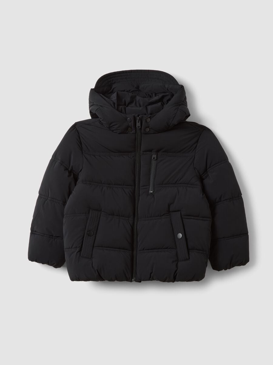 Black padded jacket in stretch fabric_0