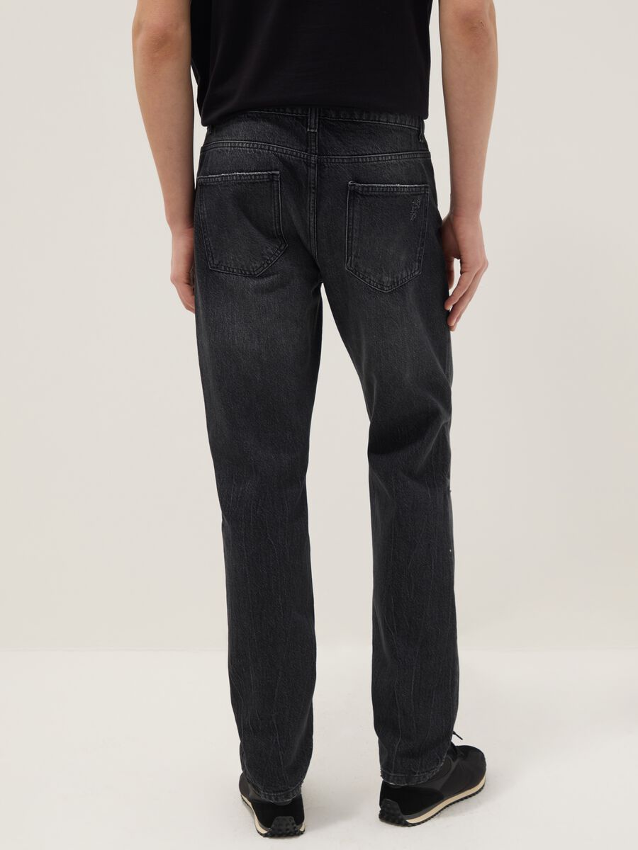 Black Pure Cotton Slim Fit Distressed Jeans_2